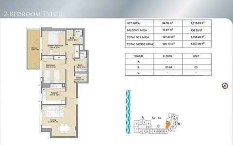 Sparkle Towers: Floor plan 2 Bdr-Type 2-1357.36 sqft., 1,357 sq ft