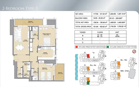 Sparkle Towers: Floor plan 2 Bdr-Type 3-1750.53 sqft., 1,750 sq ft