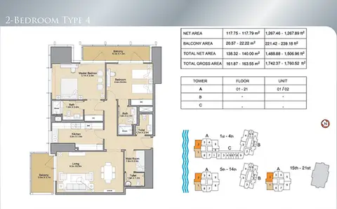 Sparkle Towers: Floor plan 2 Bdr-Type 4-1760.52 sqft., 1,760 sq ft