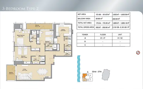 Sparkle Towers: Floor plan 3 Bdr-Type 2-2181.69 sqft., 2,181 sq ft