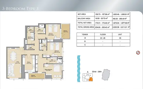 Sparkle Towers: Floor plan 3 Bdr-Type 3-2211.21 sqft., 2,211 sq ft