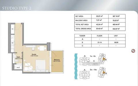 Sparkle Towers: Floor plan Std-Type 2- 542.87 Sqft., 542 sq ft