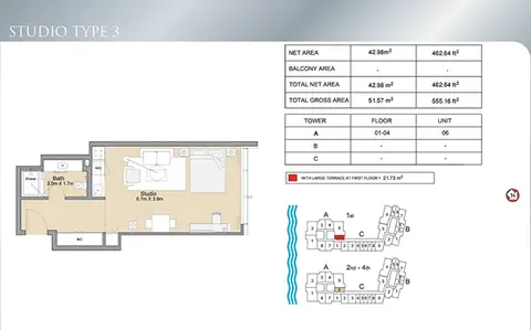 Sparkle Towers: Floor plan Std-Type 3-555.16 sqft., 555 sq ft