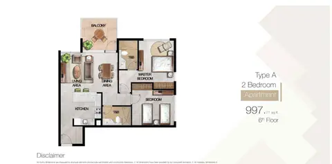 MAG 5 Boulevard: Type-A-2-Bedroom, 998 sq ft 户型图