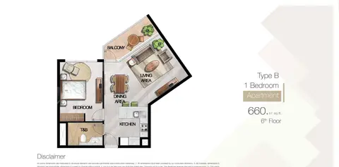 MAG 5 Boulevard: Type-B-1-Bedroom, 660 sq ft 户型图