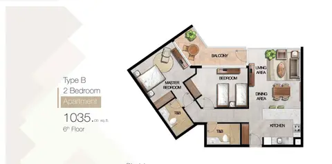 MAG 5 Boulevard: Type-B-2-Bedroom, 1,035 sq ft 户型图
