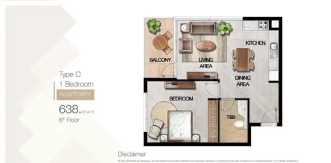 MAG 5 Boulevard: Type-C-1-Bed, 638 sq ft 户型图
