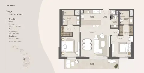 Mahra: Floor plan Type 1, 1,364 sq ft