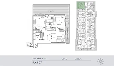 Elite Business Bay: Планировка 2 Bed-Flat-7, 1,275 sq ft