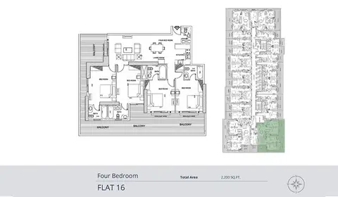 Elite Business Bay: Планировка 4-Bed-Flat-16, 2,200 sq ft