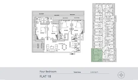 Elite Business Bay: Планировка 4-Bed-Flat-18, 2,200 sq ft