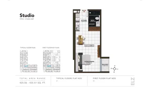 Elz Residence at Arjan: Studio Type 2, Size 425.06 - 425.51 Sq.ft., 426 sq ft 户型图