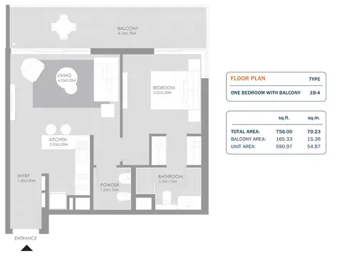 MAG Eye Meydan: Floor plan 1 Bedroom, Size 756.00 Sq.ft