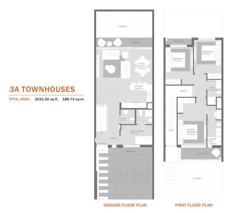 MAG Eye Meydan: Floor plan 3A Townhouses,Size 2031.05 Sq.ft, 2,031 sq ft