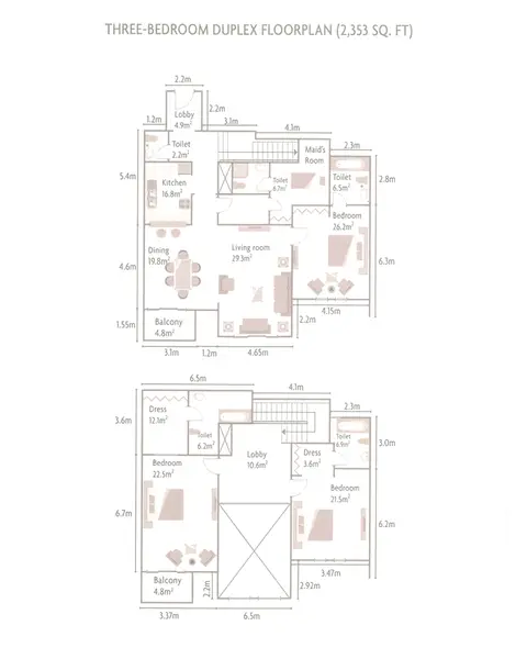 Canal Residence: Планировка Three-BDR- DUP-FL-PL - 2,353,SQ,FT, 2,353 sq ft