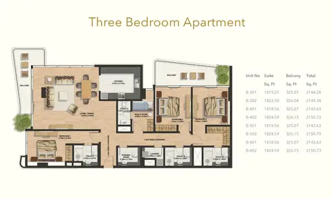 Gemini Splendor: Floor plan 3 Bedroom -Apartments, 2,151 sq ft