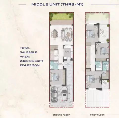 Damac Riverside: Floor plan Type 1, 2,420 sq ft