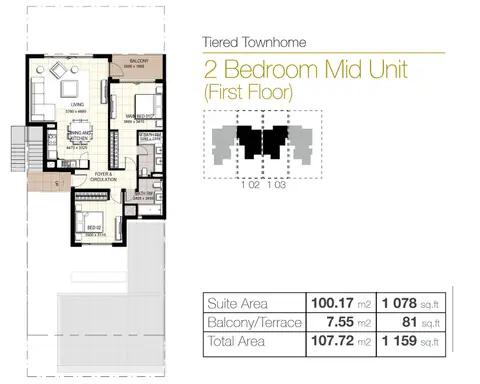 Urbana 2: Floor plan 2Br-FF-Mid-Units, 1,130 sq ft