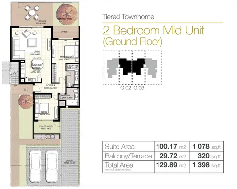 Urbana 2: Floor plan 2Br-GF-Mid-Units, 1,130 sq ft