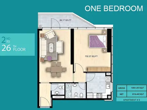 Al Manara Tower: Floor plan Floor Plan, 816 sq ft