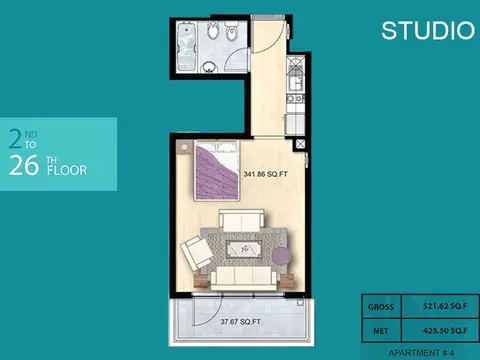 Al Manara Tower: Floor plan Floor Plan, 521 sq ft
