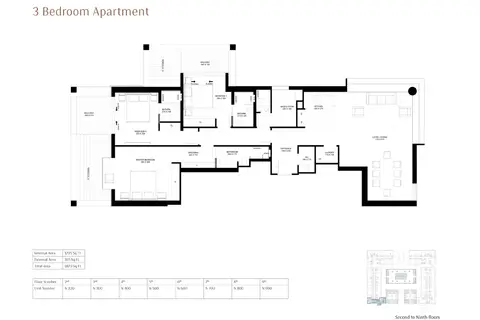 The Terraces: Floor plan 3-Bedroom-Apartment, Size-1870-Sq Ft, 1,870 sq ft