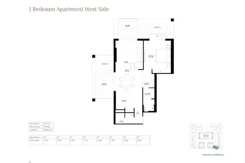 The Terraces: Floor plan 1-Bedroom-Apartment-West-Side, Size-1088 Sq Ft, 1,088 sq ft