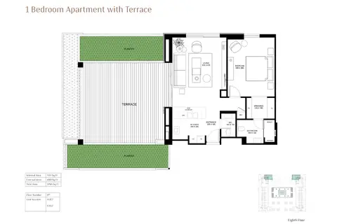 The Terraces: Floor plan 1-Bedroom-Apartment-with-Terrace, Size-1790-Sq Ft, 1,790 sq ft