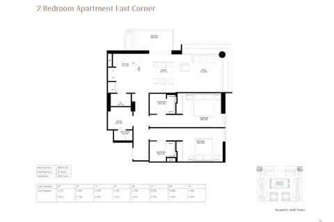 The Terraces: Floor plan 2-Bedroom-Apartment-East-Corner, Size-1213 Sq Ft, 1,213 sq ft