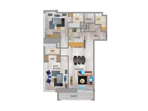 MBL Residence: Floor plan 1 BR - Type- B, 811 sq ft