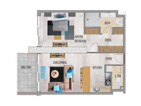 MBL Residence: Floor plan 2 BR - Type- B, 1,378 sq ft