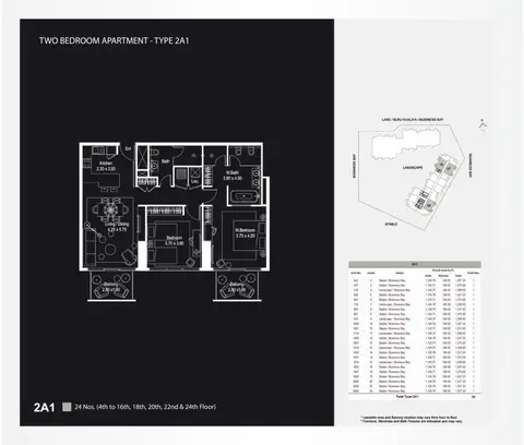 ذا أتريا الخليج التجاري: مخطط الطابق 2 Bedroom Apartments Type 2A1 - 1257, 1,257 sq ft