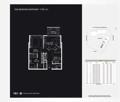 ذا أتريا الخليج التجاري: مخطط الطابق 1 Bedroom Apartments Type 1A1 - 809.02, 809 sq ft