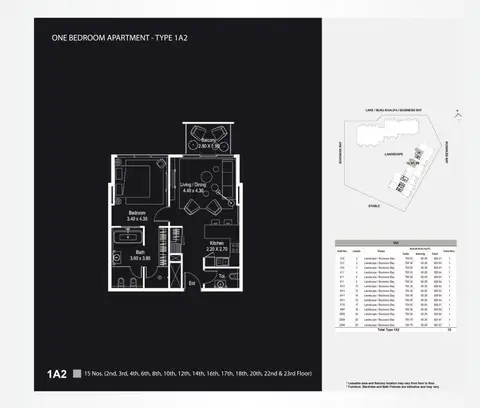 ذا أتريا الخليج التجاري: مخطط الطابق 1 Bedroom Apartments Type 1A2 - 820.21, 820 sq ft