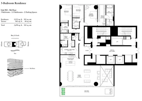 One Palm: Floor plan 3 Bedroom-U-903-L9-S, 3,698 sq ft