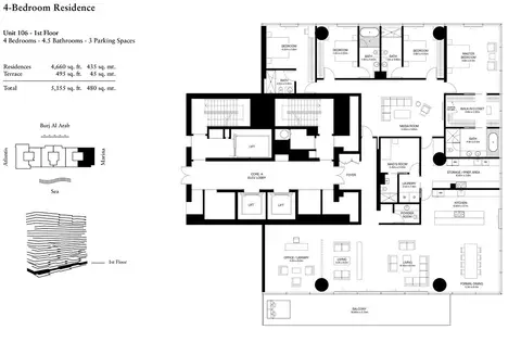 One Palm: Floor plan 4 Bedroom-U106-L1-S, 5,155 sq ft