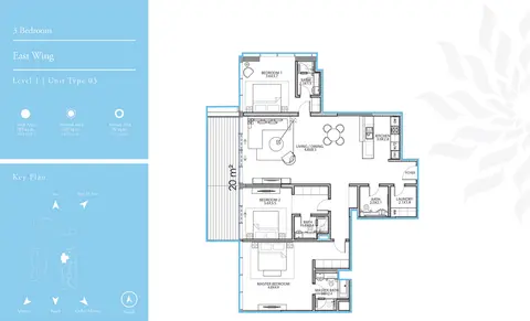 Serenia Residences: Floor plan East Wing 3 Bedroom L-1 T-3, 2,034 sq ft