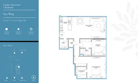 Serenia Residences: Floor plan East Wing 2 Bedroom L-G T-6, 1,356 sq ft