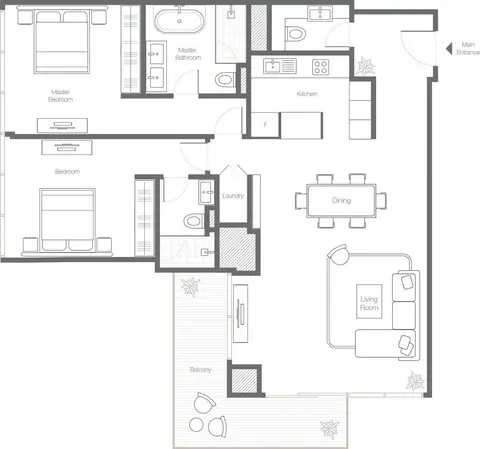 Banyan Tree Residences: Floor plan 2 Bedroom Type 2B, Size 1458 Sq Ft, 1,458 sq ft