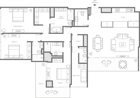 Banyan Tree Residences: Floor plan 3 Bedroom Type 3A, Size 2202 Sq Ft, 2,202 sq ft