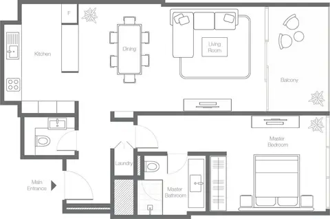 Banyan Tree Residences: Floor plan 1 Bedroom Type 1B-904 Sq Ft, 904 sq ft
