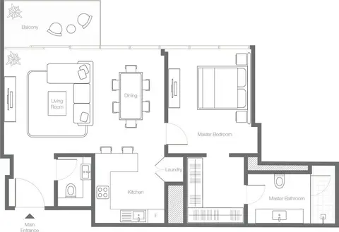 Banyan Tree Residences: Floor plan 1 Bedroom Type 1D-857 Sq Ft, 857 sq ft