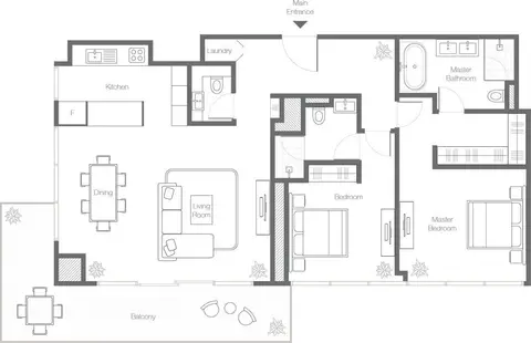 Banyan Tree Residences: Floor plan 2 Bedroom Type 2C, Size 1445 Sq Ft, 1,445 sq ft