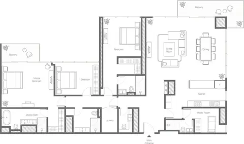 Banyan Tree Residences: Floor plan 3 Bedroom Type 3B, Size 2341 Sq Ft, 2,341 sq ft