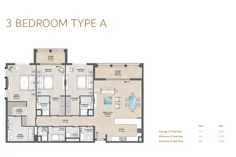Alandalus: Floor plan 3-bed-type-A, 2,306 sq ft