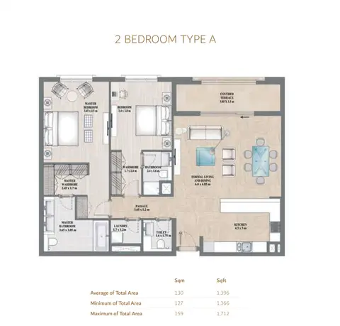 Alandalus: Floor plan 2 Bedroom Type A,Size 1712 Sq.ft, 1,712 sq ft
