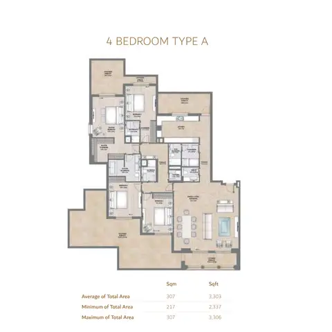 Alandalus: Floor plan 4 Bedroom Type A,Size 3306 Sq.ft, 3,306 sq ft