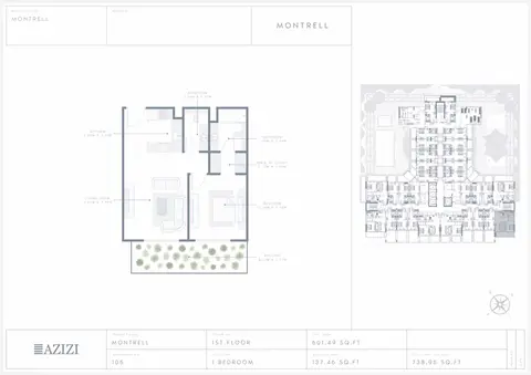 Azizi Montrell: Floor plan Unit 105, 739 sq ft
