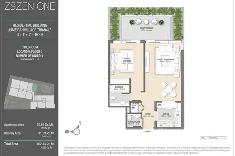 ZaZEN One at JVT: Floor plan Floor 1, Units 1, Unit Number 110, 1,099 sq ft