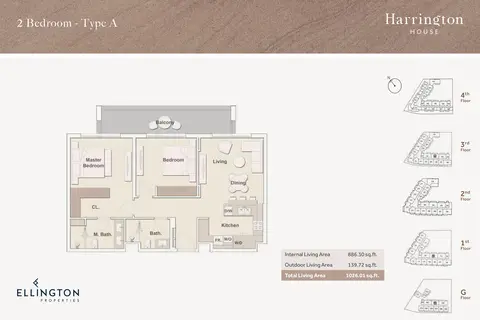 Harrington House: Floor plan Type A, 1,026 sq ft